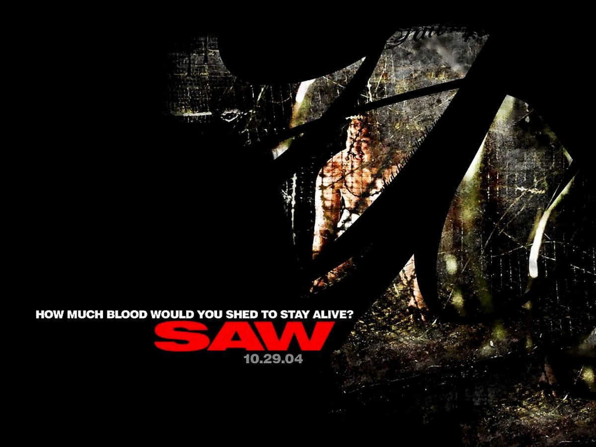 Wallpaper — darkness, movies, fiction, poster, graphic design (scene from film "Saw")