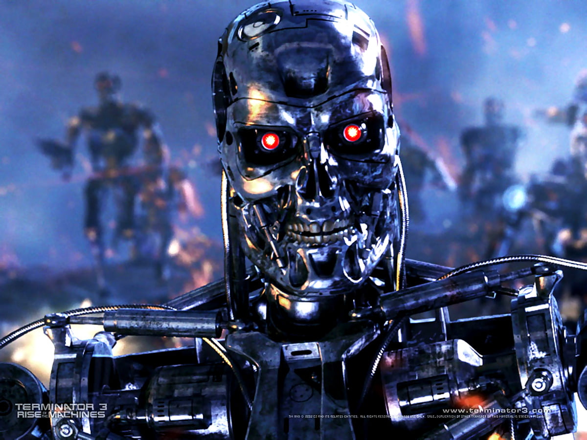 Robot, black, technology, machine, skull (scene from film "Terminator") / wallpaper 1024x768