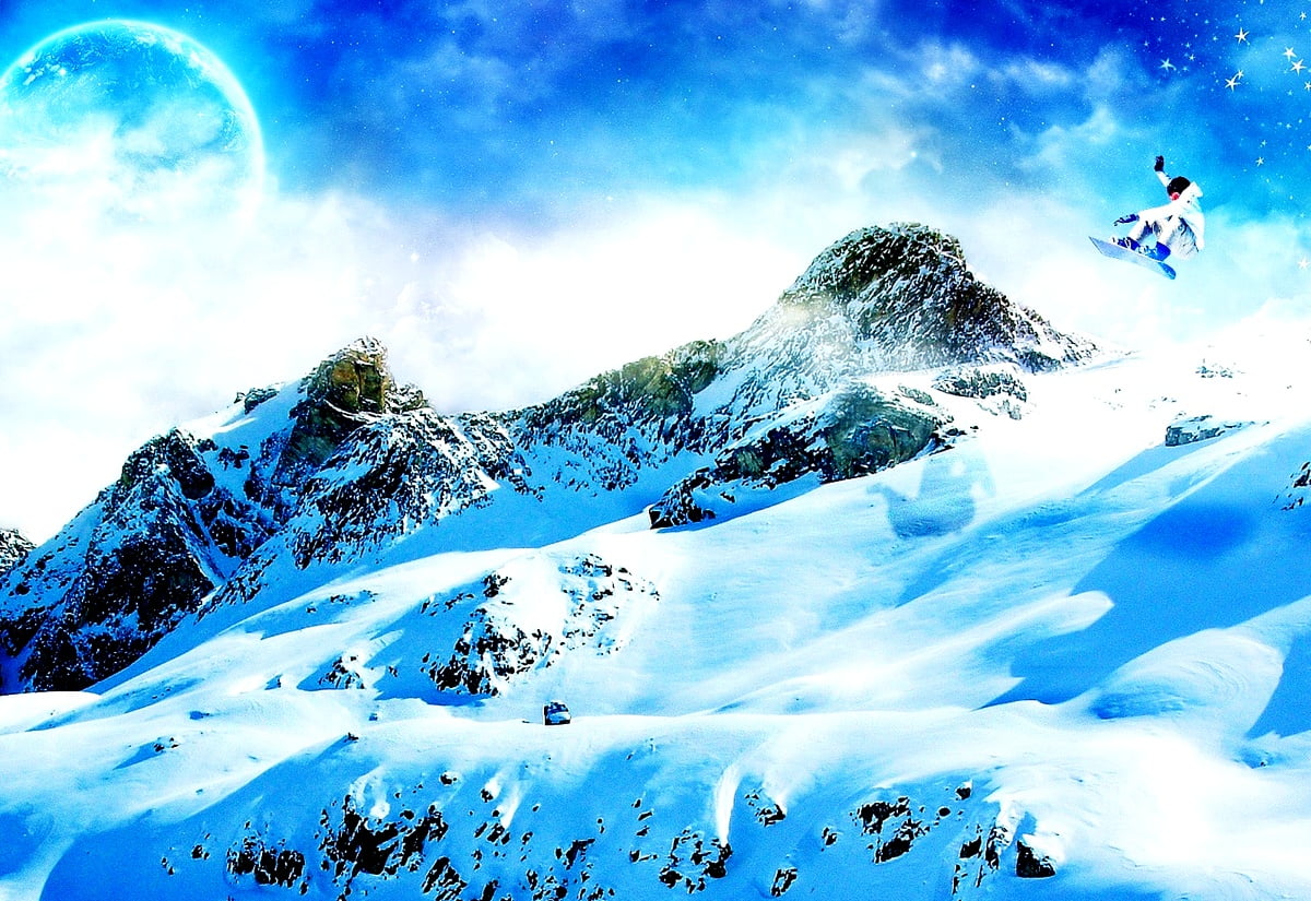 People standing on snow covered mountain : wallpaper