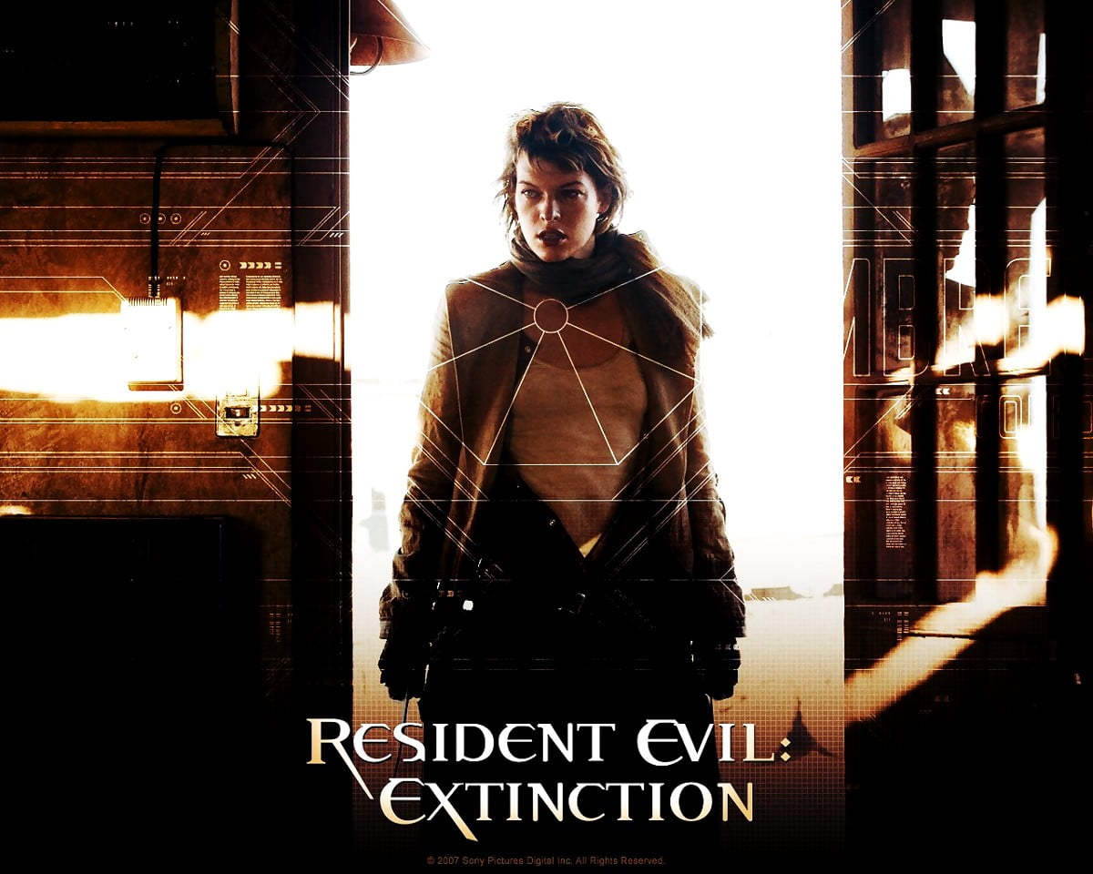 Wallpaper : Milla Jovovich standing in front of building (scene from film "Resident Evil") 1280x1024