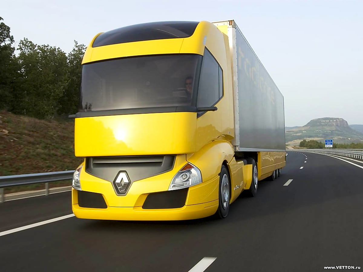 Yellow truck on road - backgrounds 1024x768
