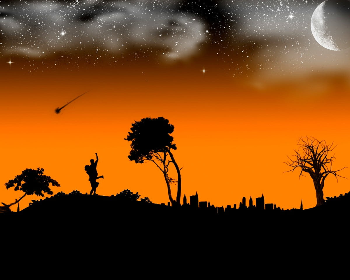 Fantasy, nature, silhouette, horizon, sunset / free HD backgrounds 1500x1200
