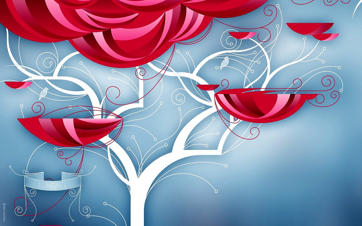 Amazing flowers, red, heart, cartoons, illustration - HD screen wallpaper (1600x1000)