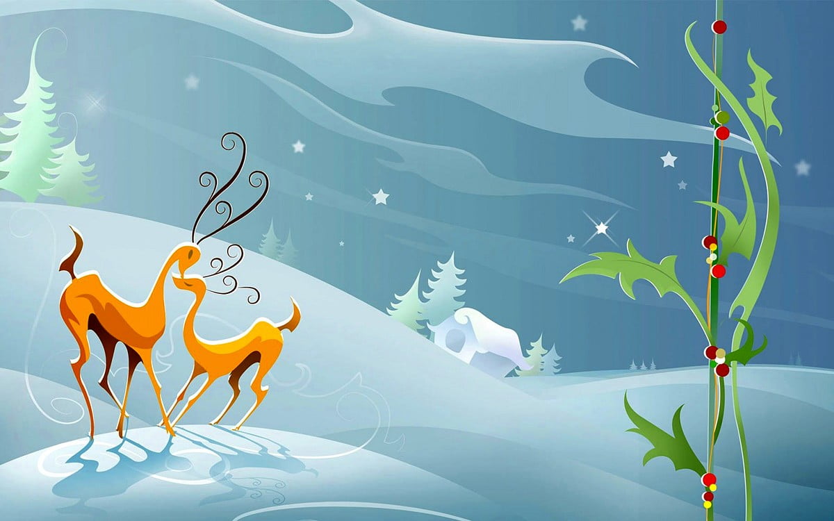Fond d'écran : cartes postales de Noël, dessins animés, illustration, cerf, Vie sauvage 1600x1000