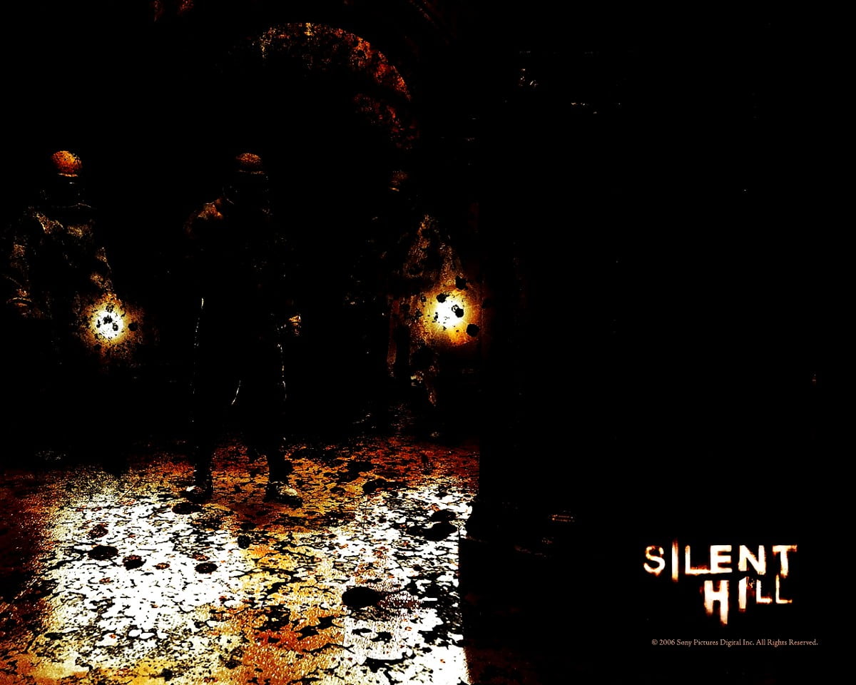 People standing in dark room (scene from film "Silent Hill") / free background 1280x1024