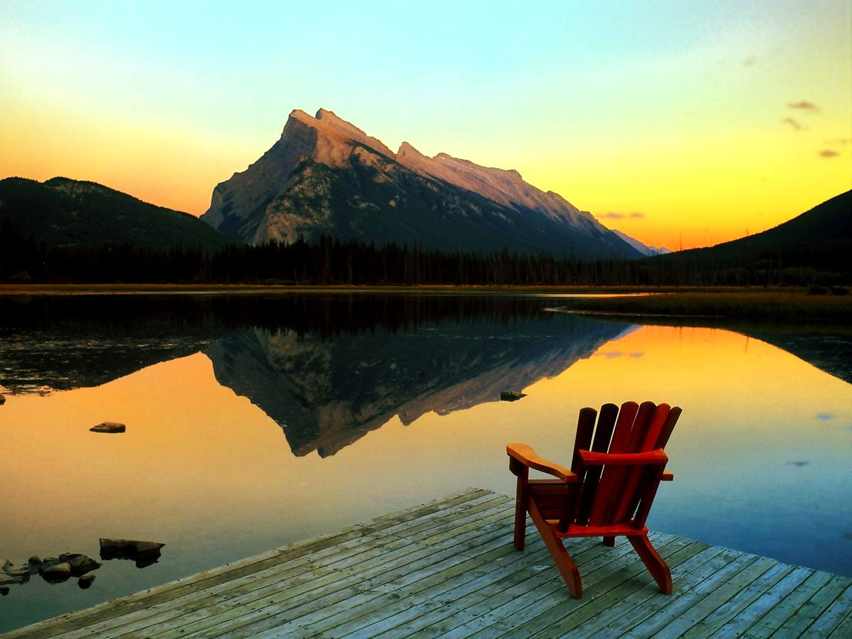 Sunset over lake (Banff National Park, Alberta, Canada) / background