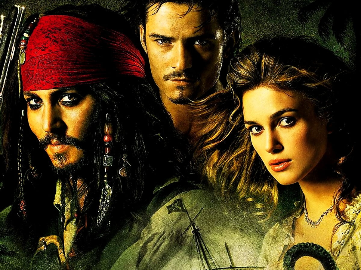 Orlando Bloom, Keira Knightley (scene from film "Pirates of the Caribbean") - wallpaper 1024x768