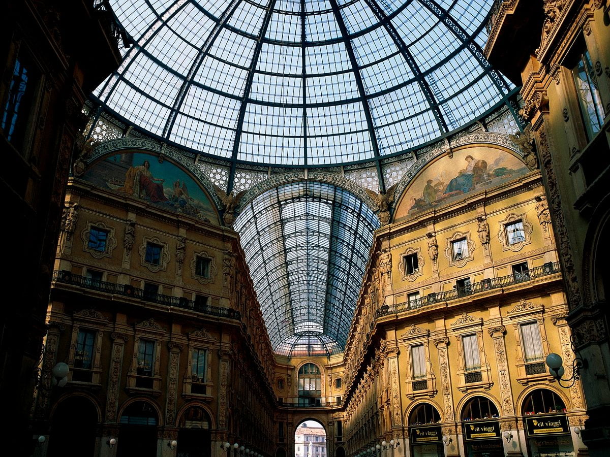 Large building and Galleria Vittorio Emanuele II (Milan, Italy) — background