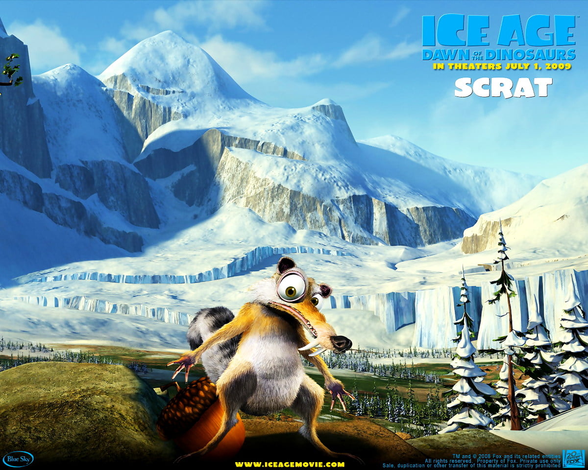 Wallpaper - people standing in front of mountain (scene from computer-animated film "Ice Age")