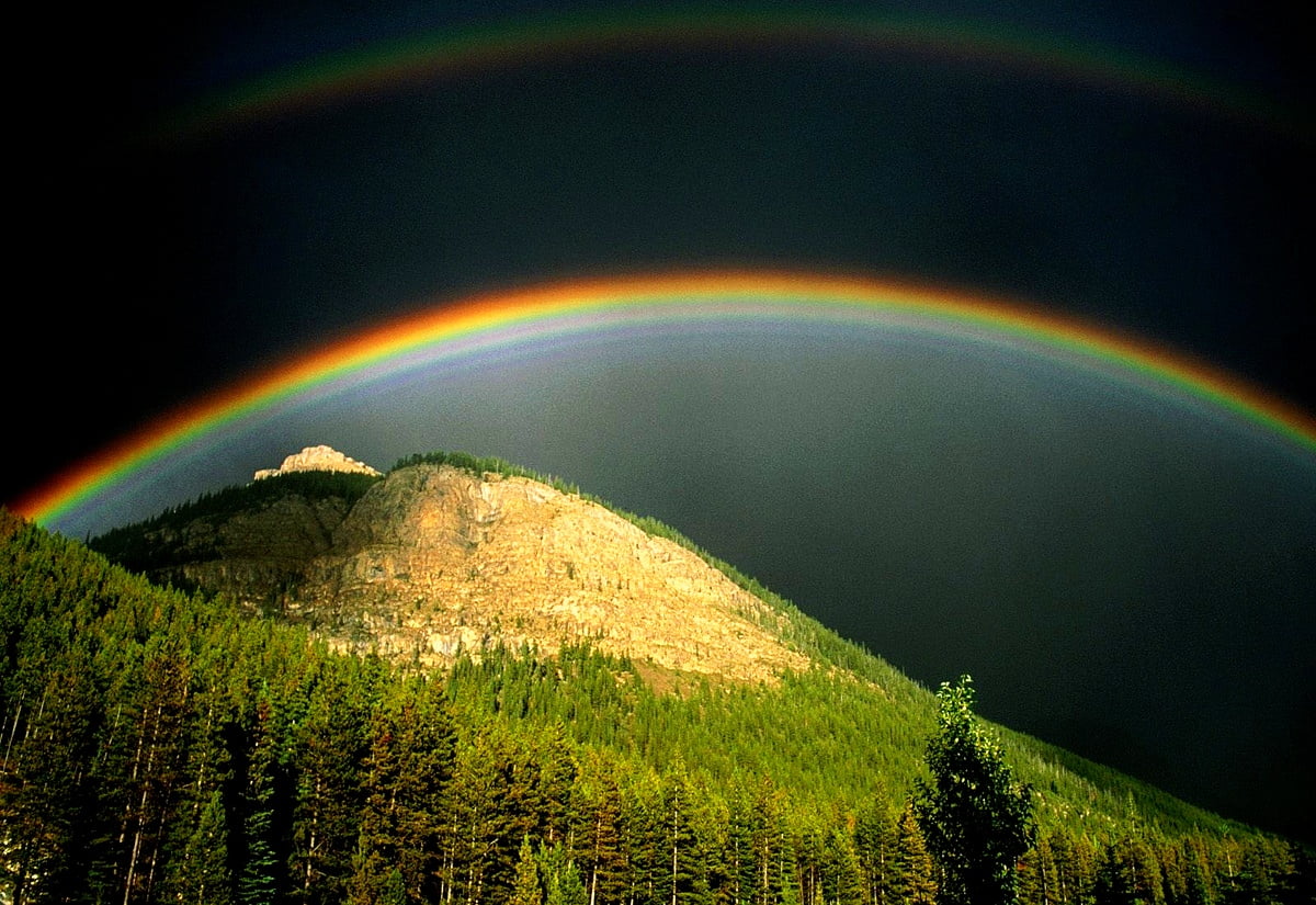 Rainbow, nature, highland, mountains, hill (Banff National Park, Alberta, Canada) : free HD background 1600x1100