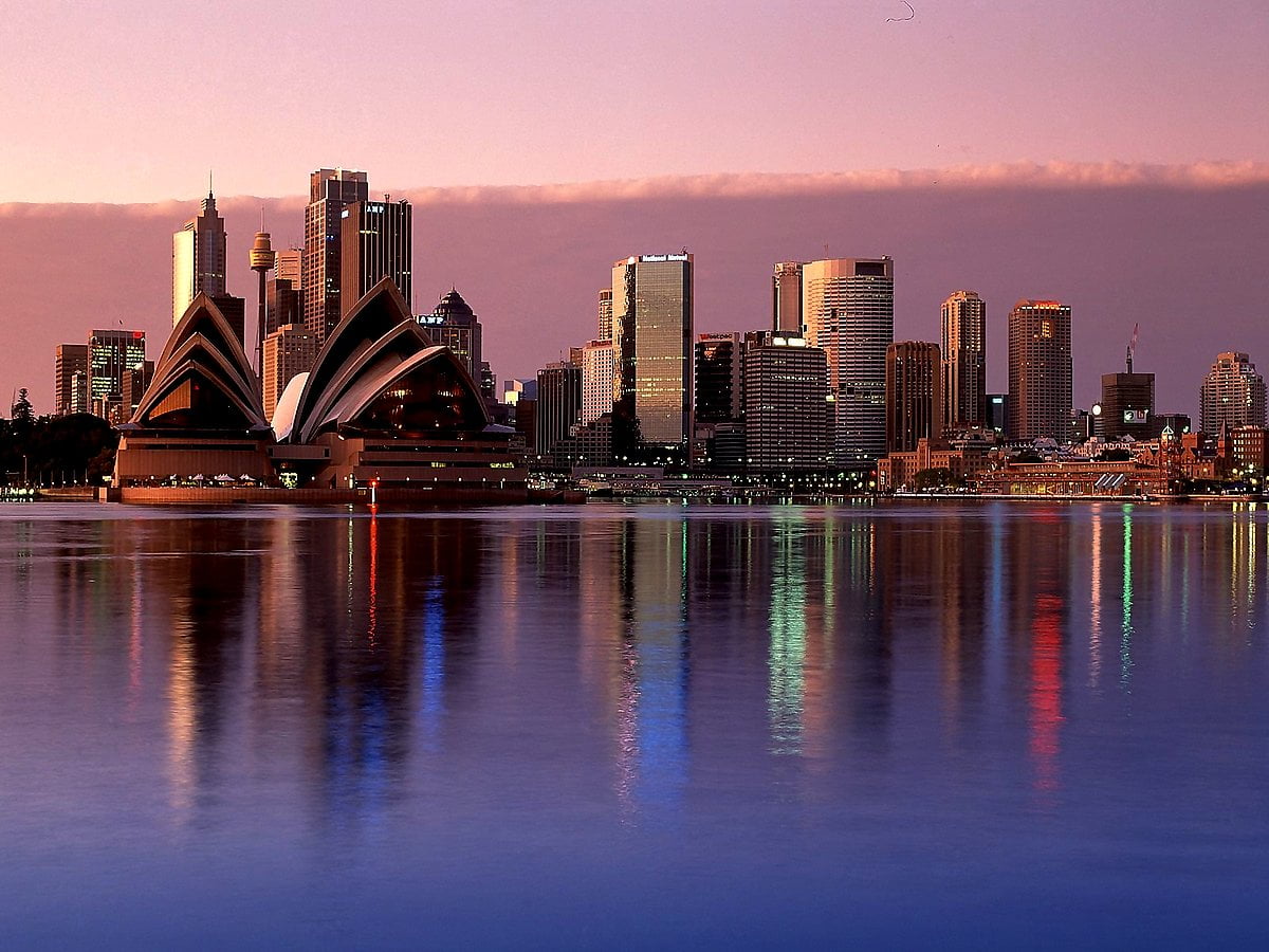 Images de fond : rivière et ville (Opéra de Portside Sydney, Sydney, Australie)