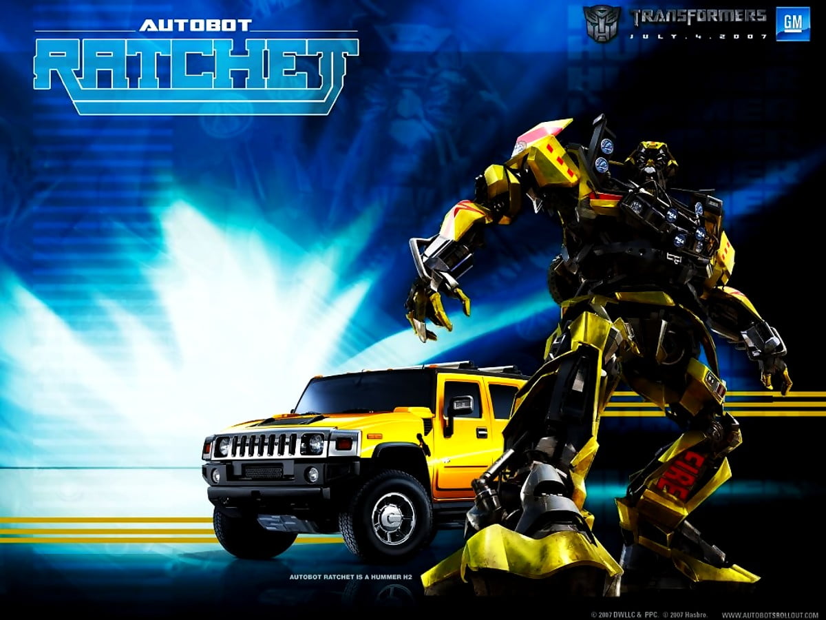 Homme à dos de camion (scène du film "Transformers") — HD fond d'écran 1024x768