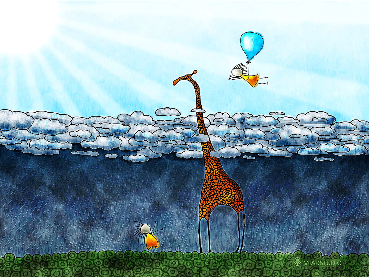Pour enfants, girafe, bleus, dessins animés, art — images de fond (1600x1200)