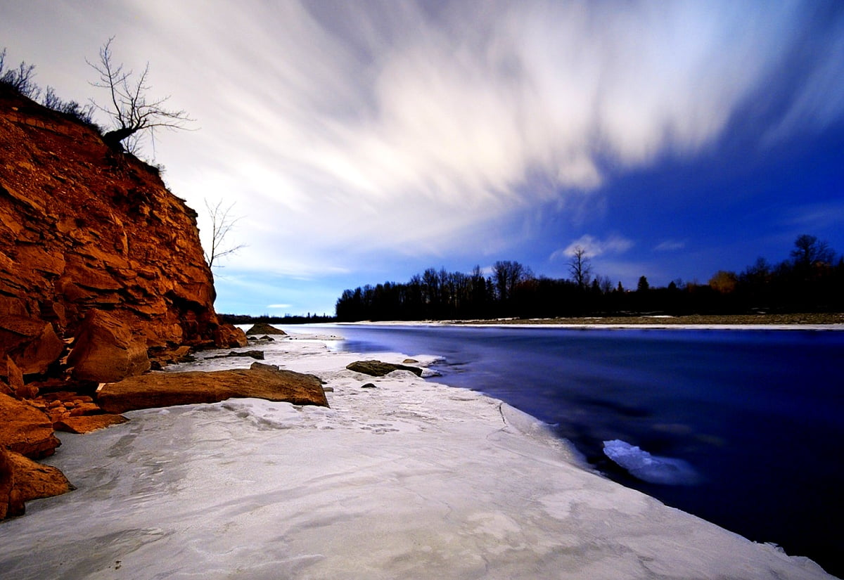 Photo d'arrière-plan - fleuve, nature, nuages, Lac, neiger