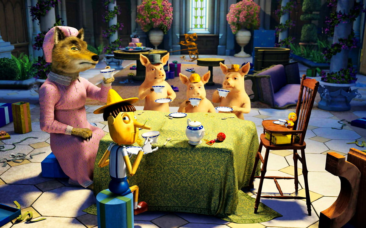 Stuffed animals on table (scene from computer-animated film "Shrek") - backgrounds 1680x1050
