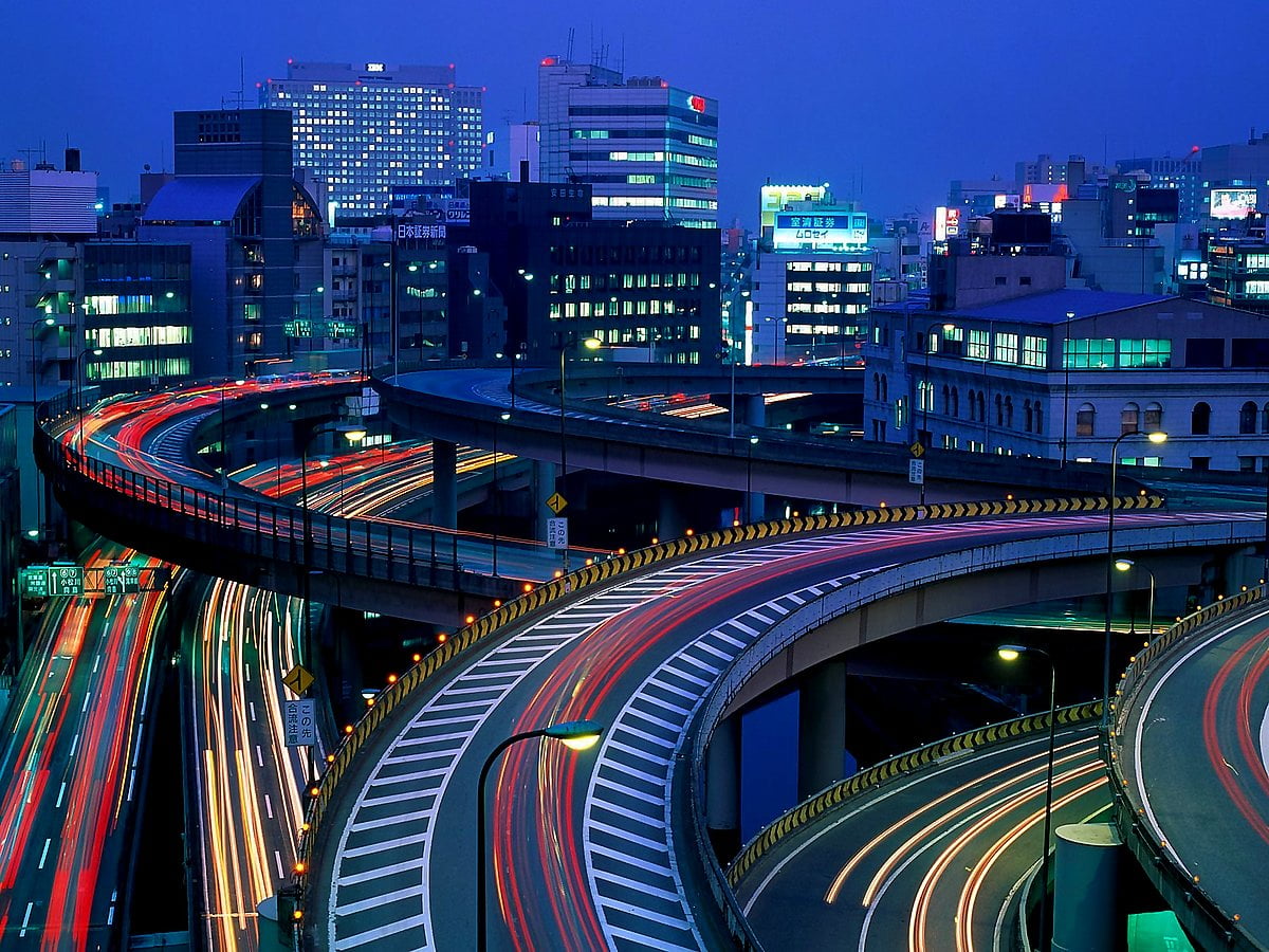 Backgrounds — bridge over river in city (Japan)