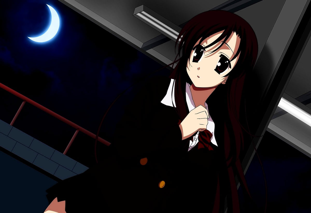 Anime, cartoons, CG artwork, black hair, long hair / background 1600x1100