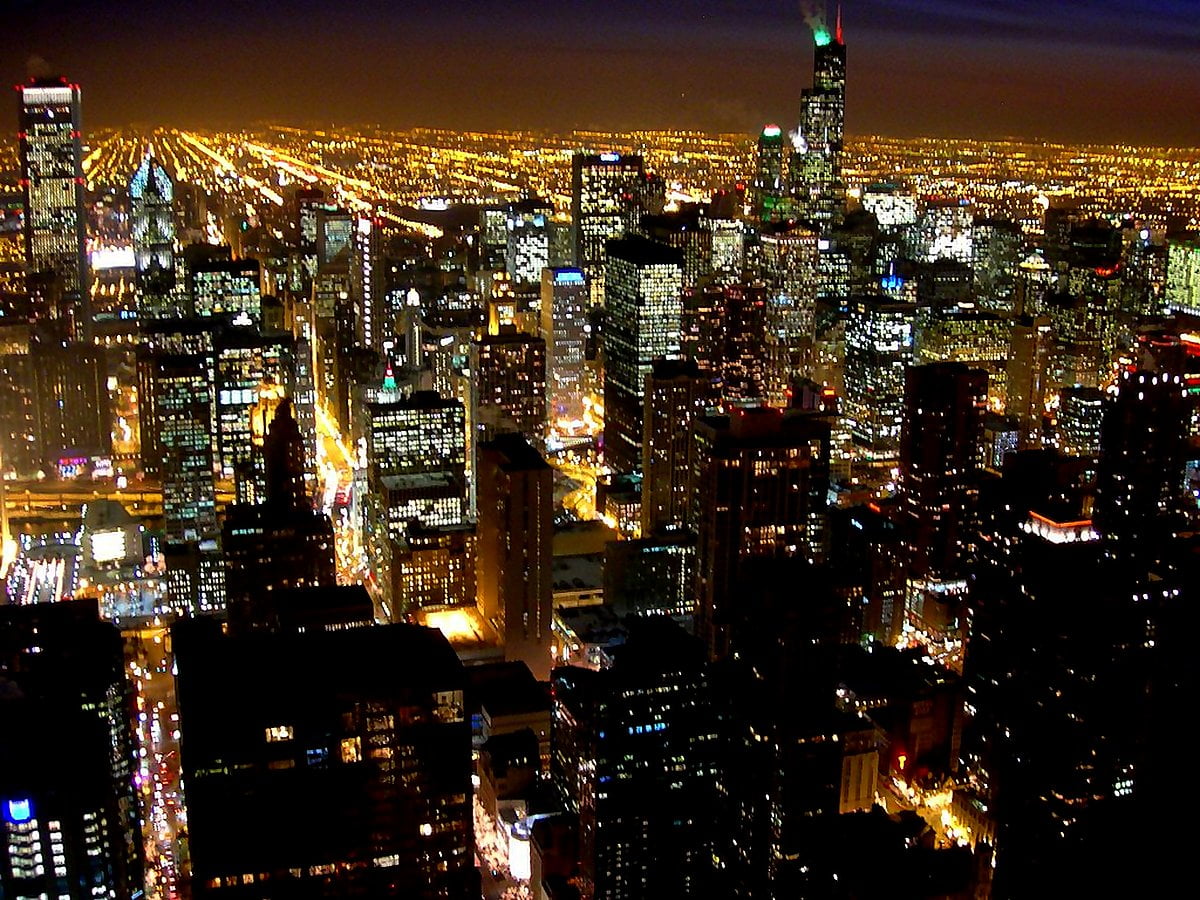 Ville la nuit (Willis Tower, Chicago, Illinois, États-Unis d'Amérique) / gratuit fond d'écran