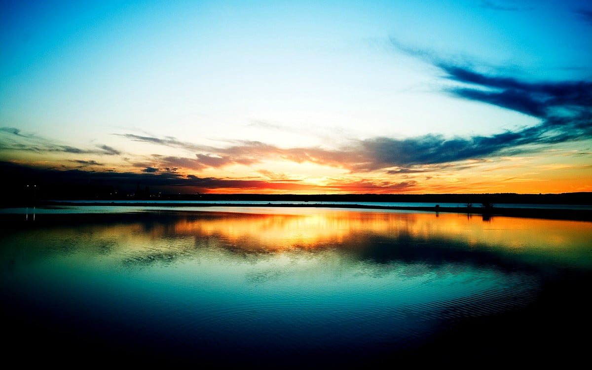 HDR photos, nature, horizon, reflection, sunset - background