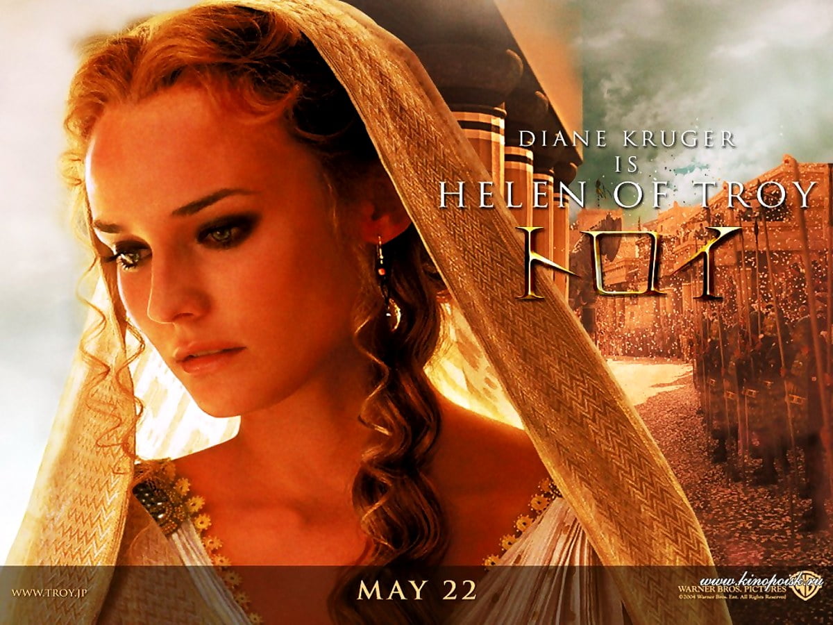 Diane Kruger with knife (scene from film "Troy") - backgrounds