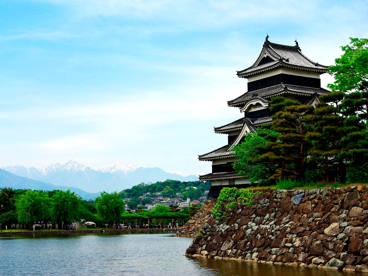 1600x1200 fond d'écran - pont sur la rivière (Parc du château de Matsumoto, Matsumoto, Japon)